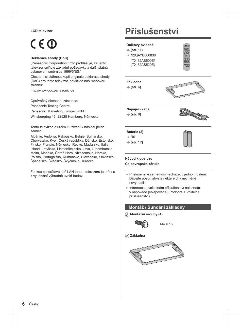 Příslušenství | Panasonic TX32AS520E User Manual | Page 28 / 224