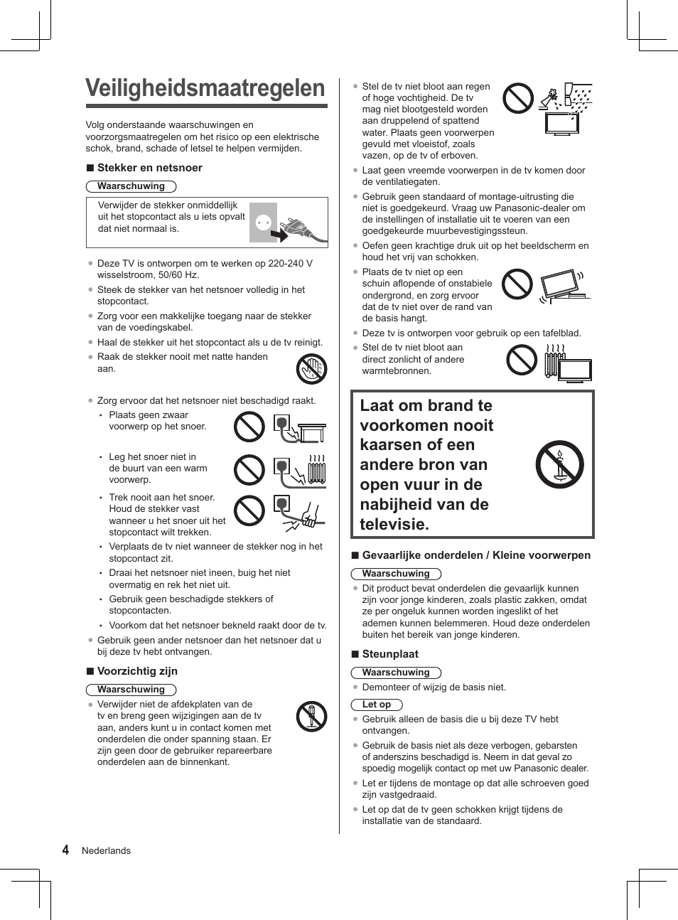 Veiligheidsmaatregelen | Panasonic TX32AS520E User Manual | Page 46 / 224