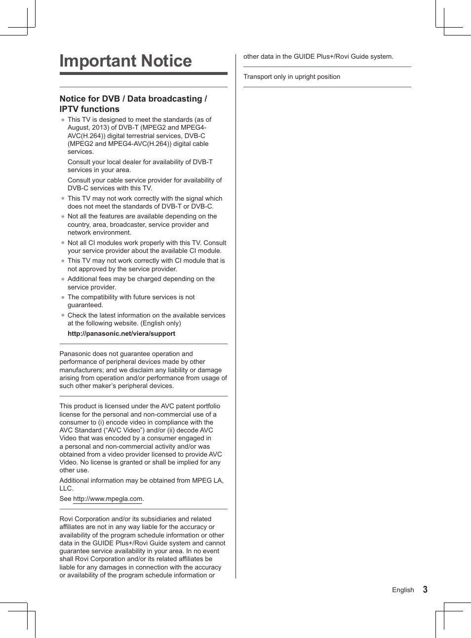 Important notice | Panasonic TX32AS520E User Manual | Page 65 / 224