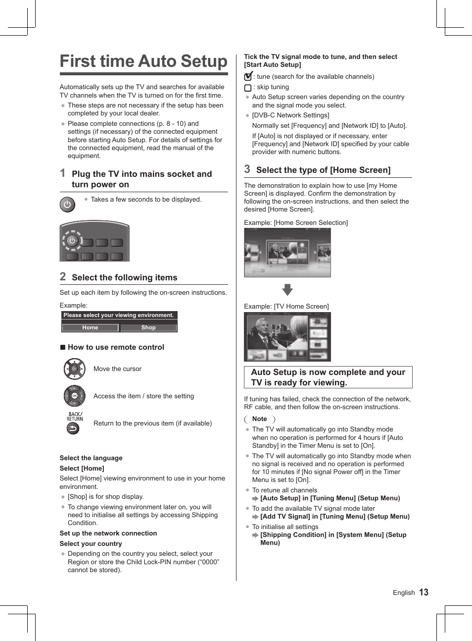 First time auto setup | Panasonic TX32AS520E User Manual | Page 75 / 224