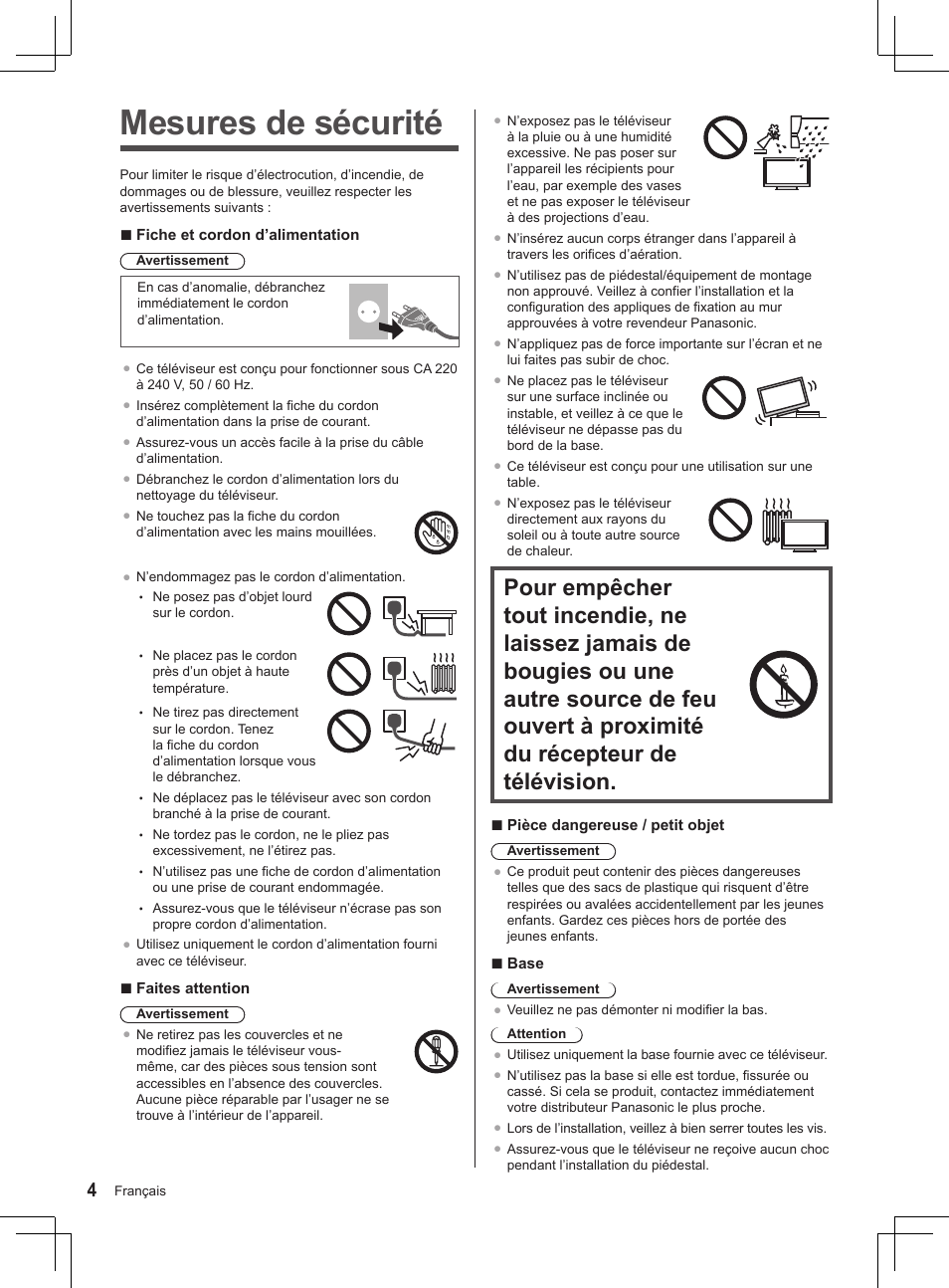 Mesures de sécurité | Panasonic TX32AS520E User Manual | Page 86 / 224