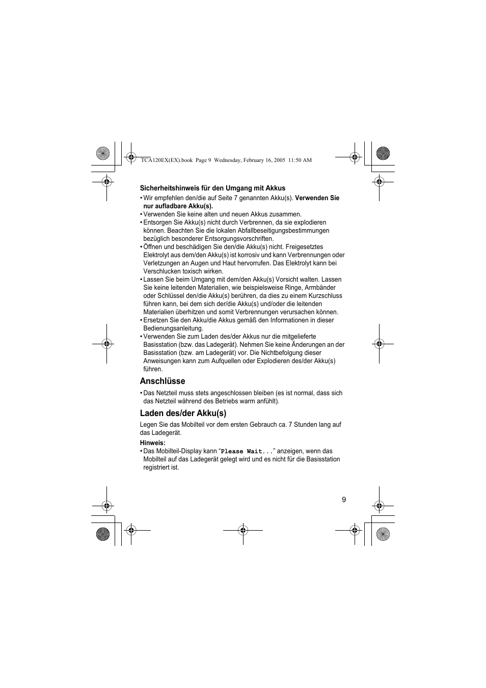 Anschlüsse, Laden des/der akku(s) | Panasonic KXTCA120EX User Manual | Page 9 / 60