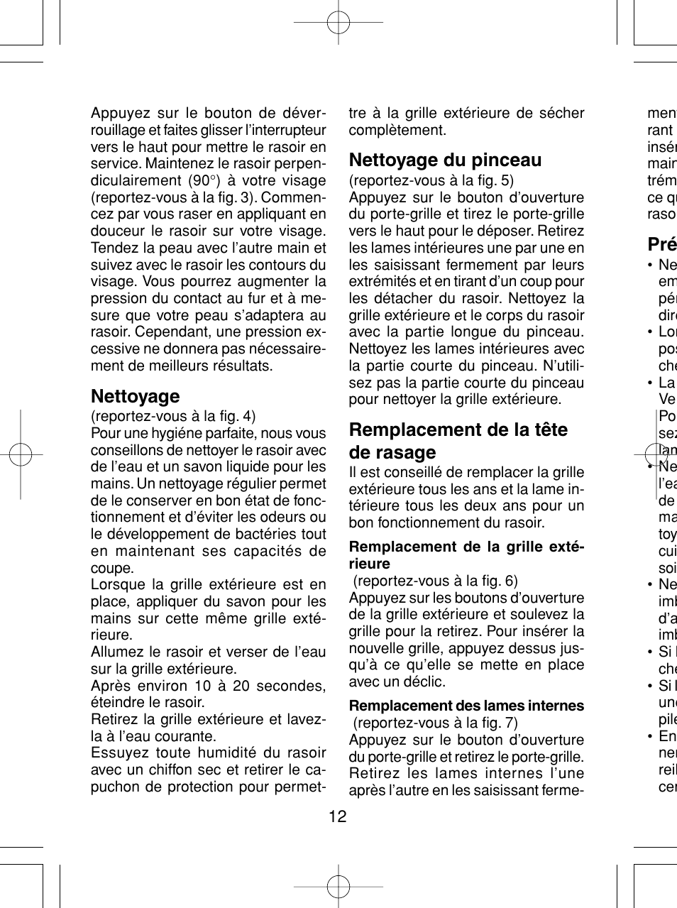 Nettoyage, Nettoyage du pinceau, Remplacement de la tête de rasage | Panasonic ES4815 User Manual | Page 12 / 60