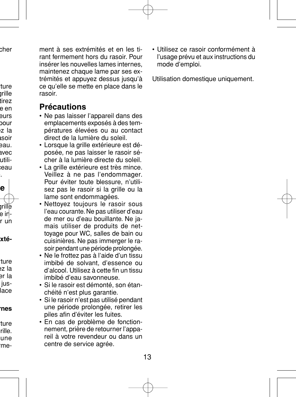 Précautions | Panasonic ES4815 User Manual | Page 13 / 60