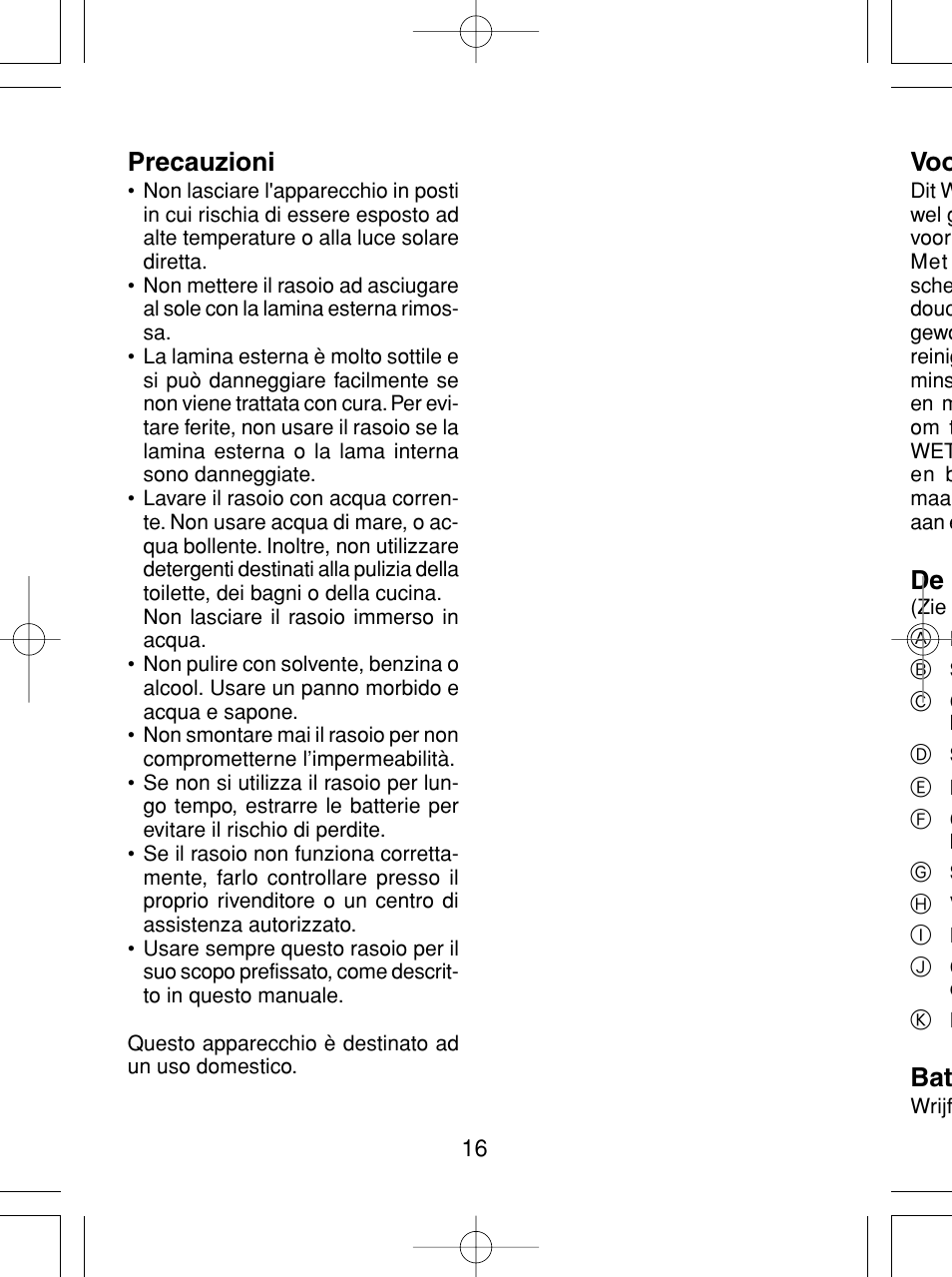 Precauzioni | Panasonic ES4815 User Manual | Page 16 / 60