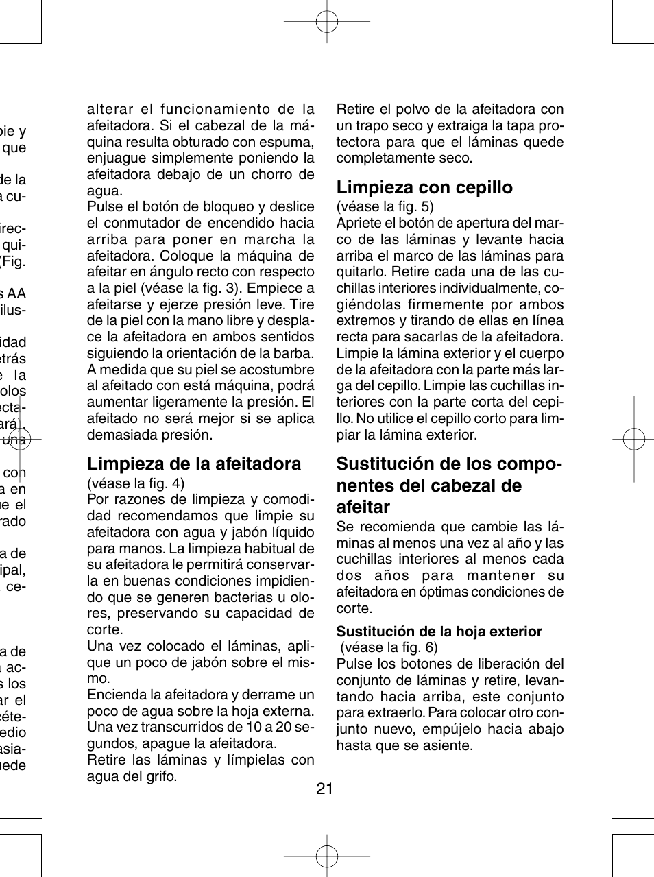 Limpieza de la afeitadora, Limpieza con cepillo | Panasonic ES4815 User Manual | Page 21 / 60