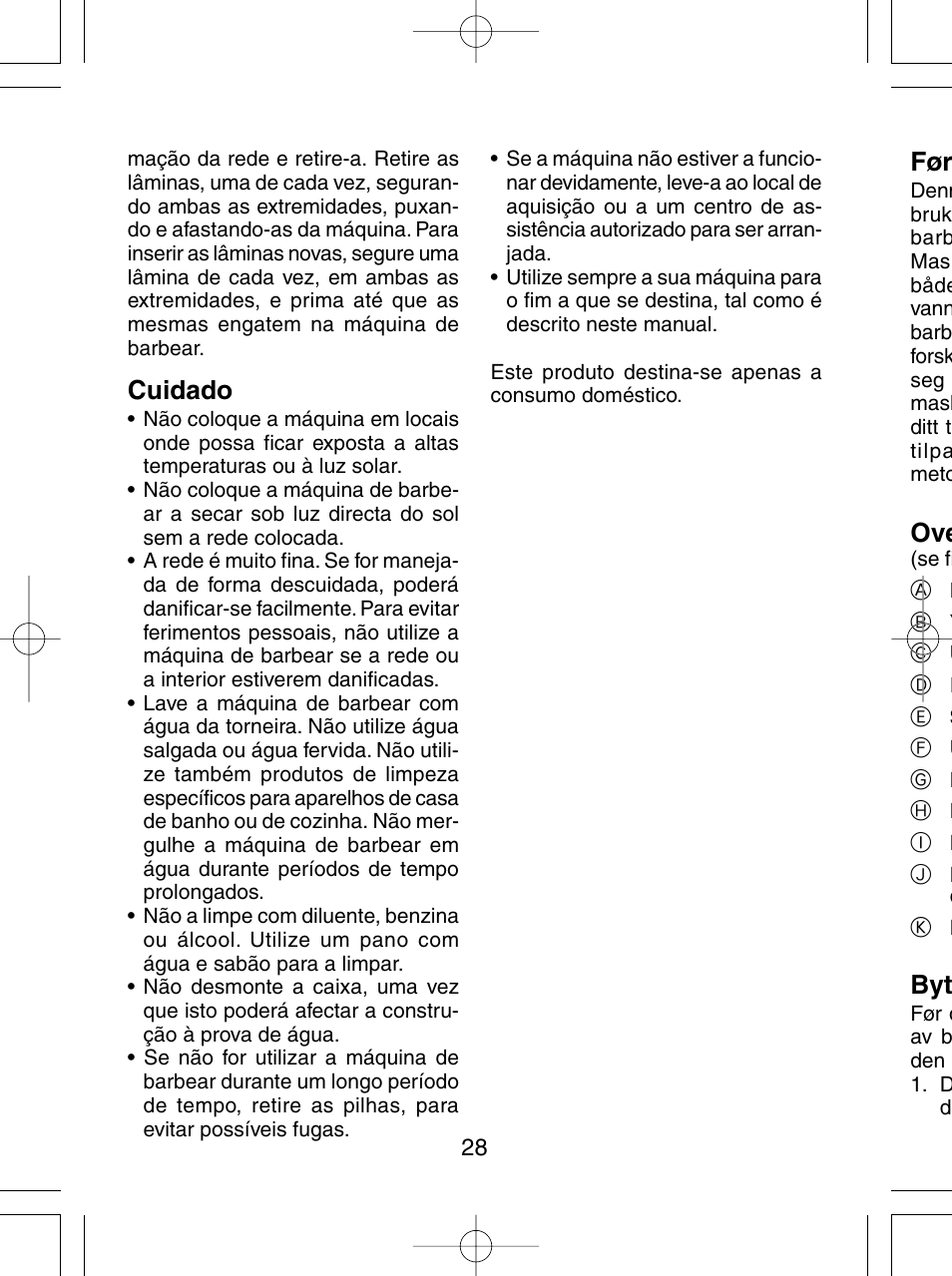 Cuidado | Panasonic ES4815 User Manual | Page 28 / 60