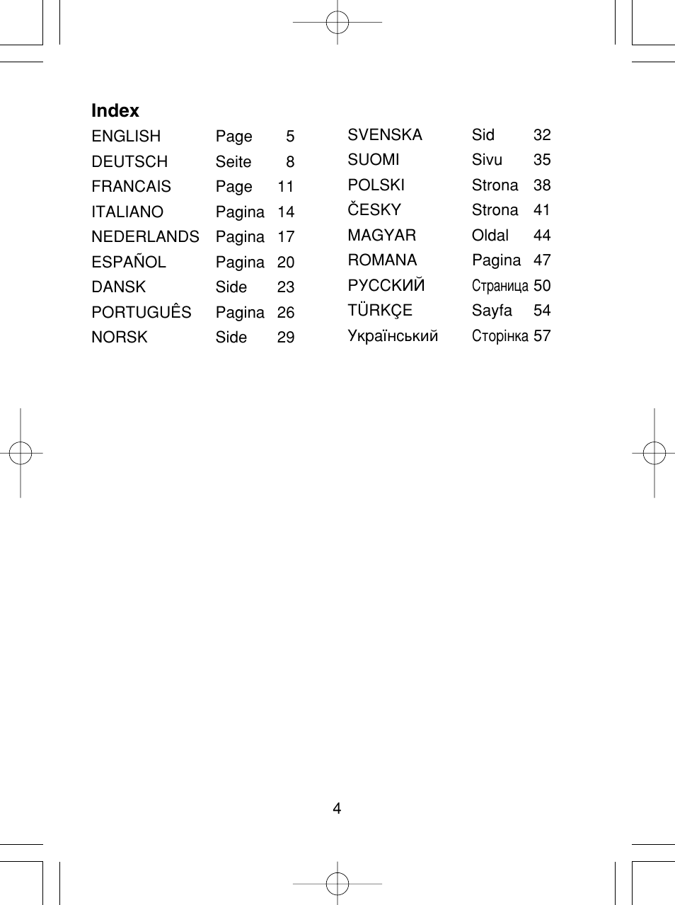 Index | Panasonic ES4815 User Manual | Page 4 / 60