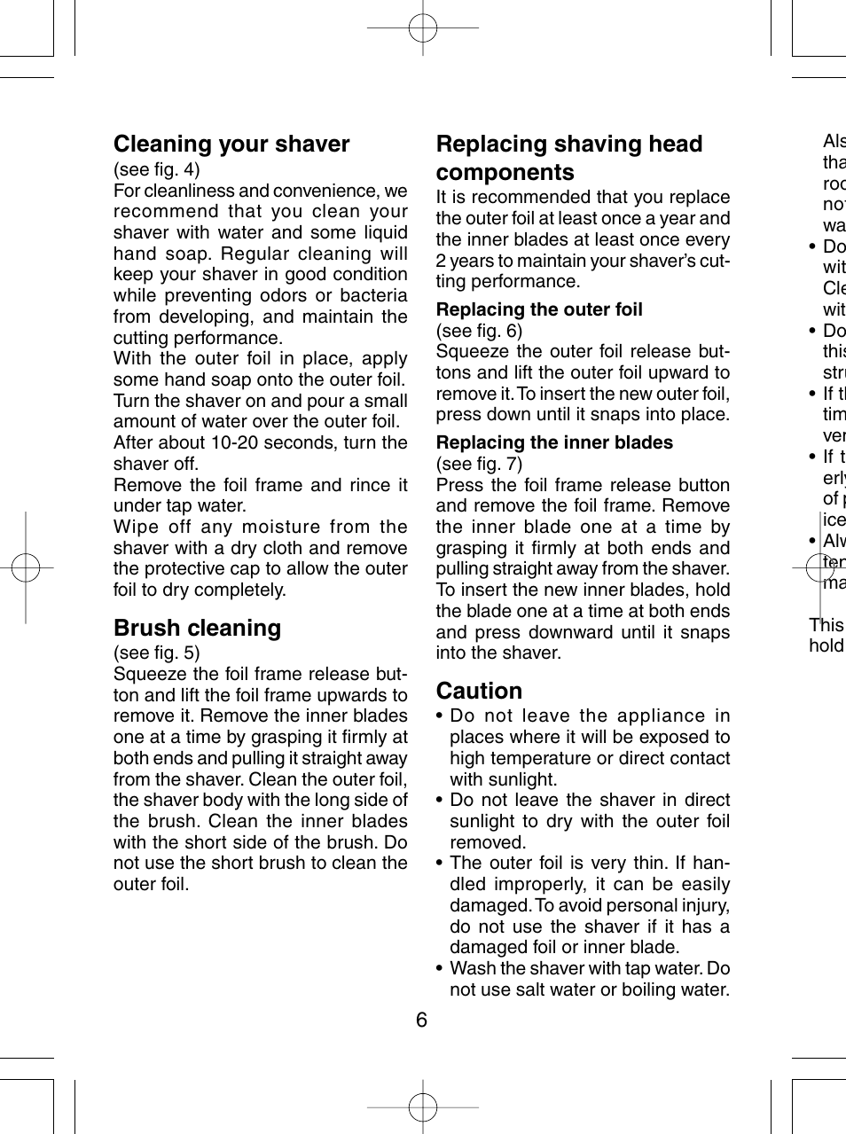 Cleaning your shaver, Brush cleaning, Replacing shaving head components | Caution | Panasonic ES4815 User Manual | Page 6 / 60