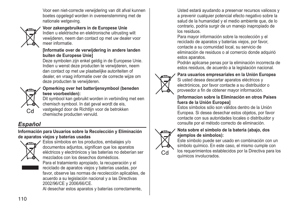 Español | Panasonic ERGC70 User Manual | Page 110 / 120