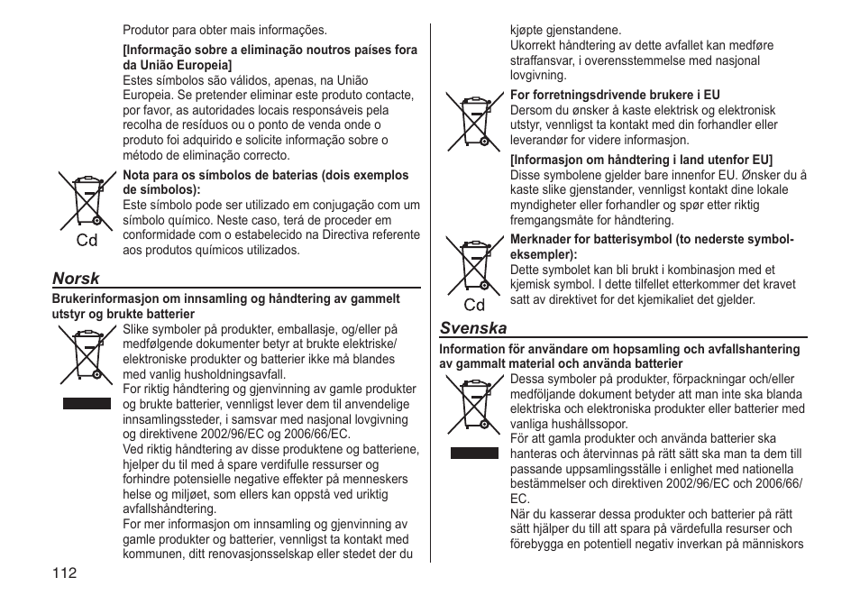 Norsk, Svenska | Panasonic ERGC70 User Manual | Page 112 / 120