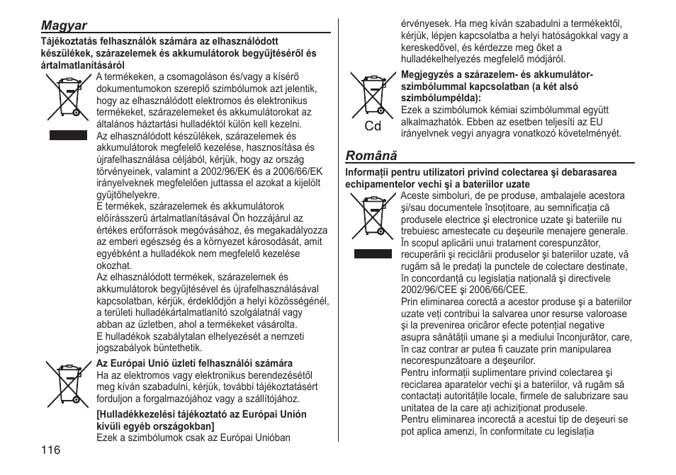 Magyar, Română | Panasonic ERGC70 User Manual | Page 116 / 120