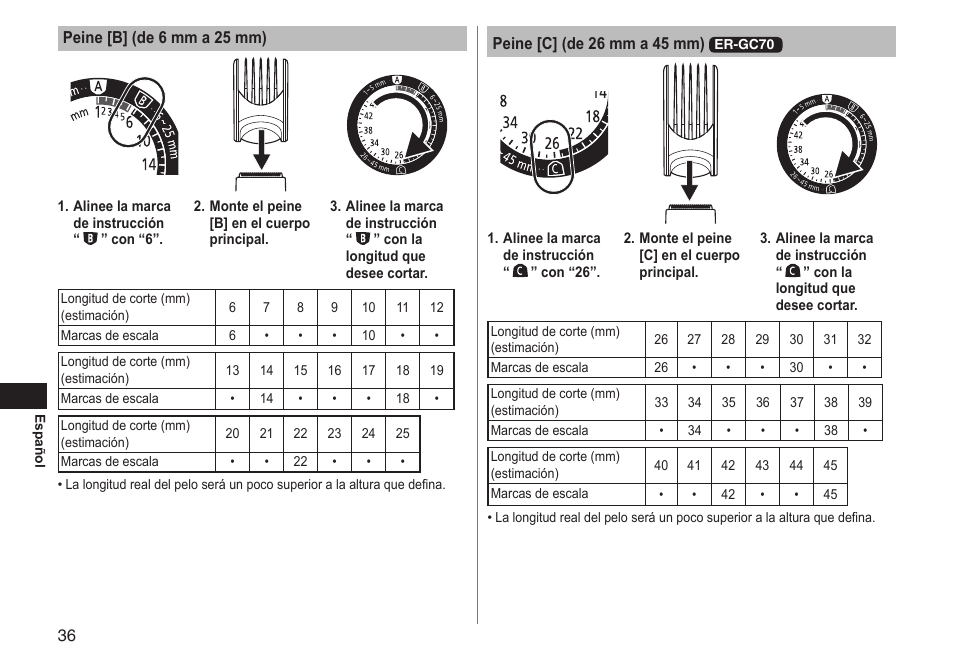 Panasonic ERGC70 User Manual | Page 36 / 120