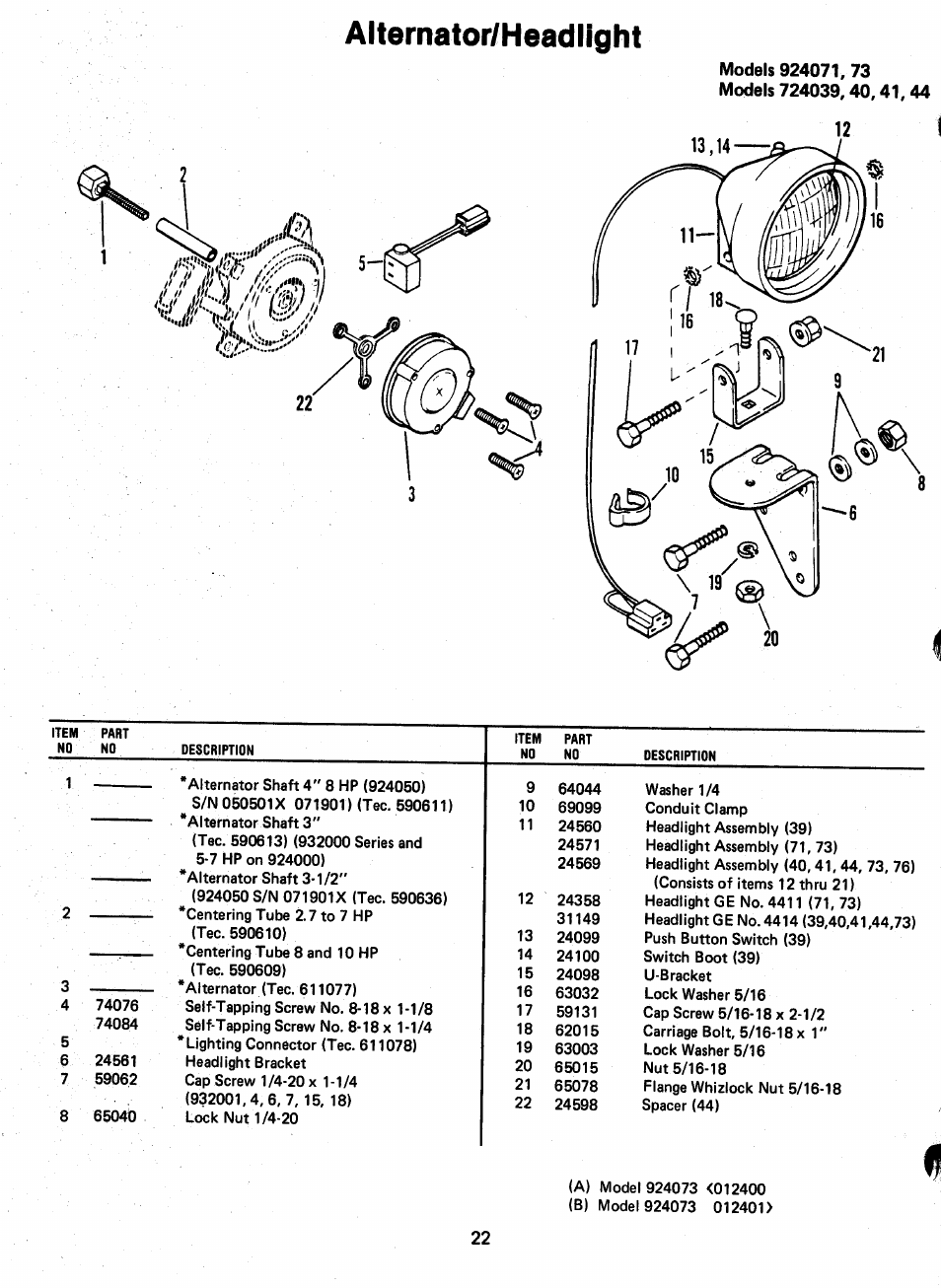 Alternator/headlight | Ariens SNO-THRO 924 User Manual | Page 24 / 29