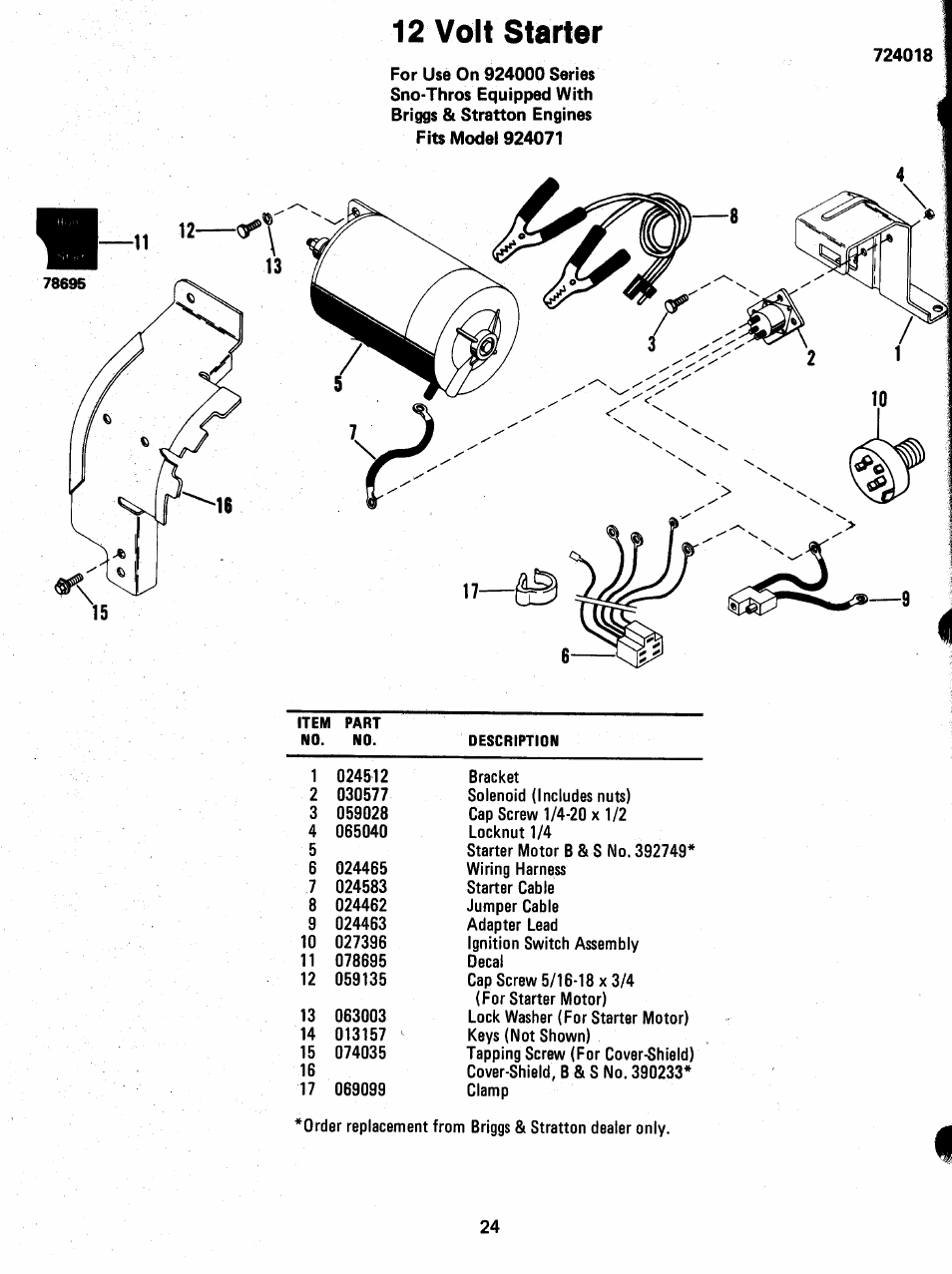12 volt starter | Ariens SNO-THRO 924 User Manual | Page 26 / 29