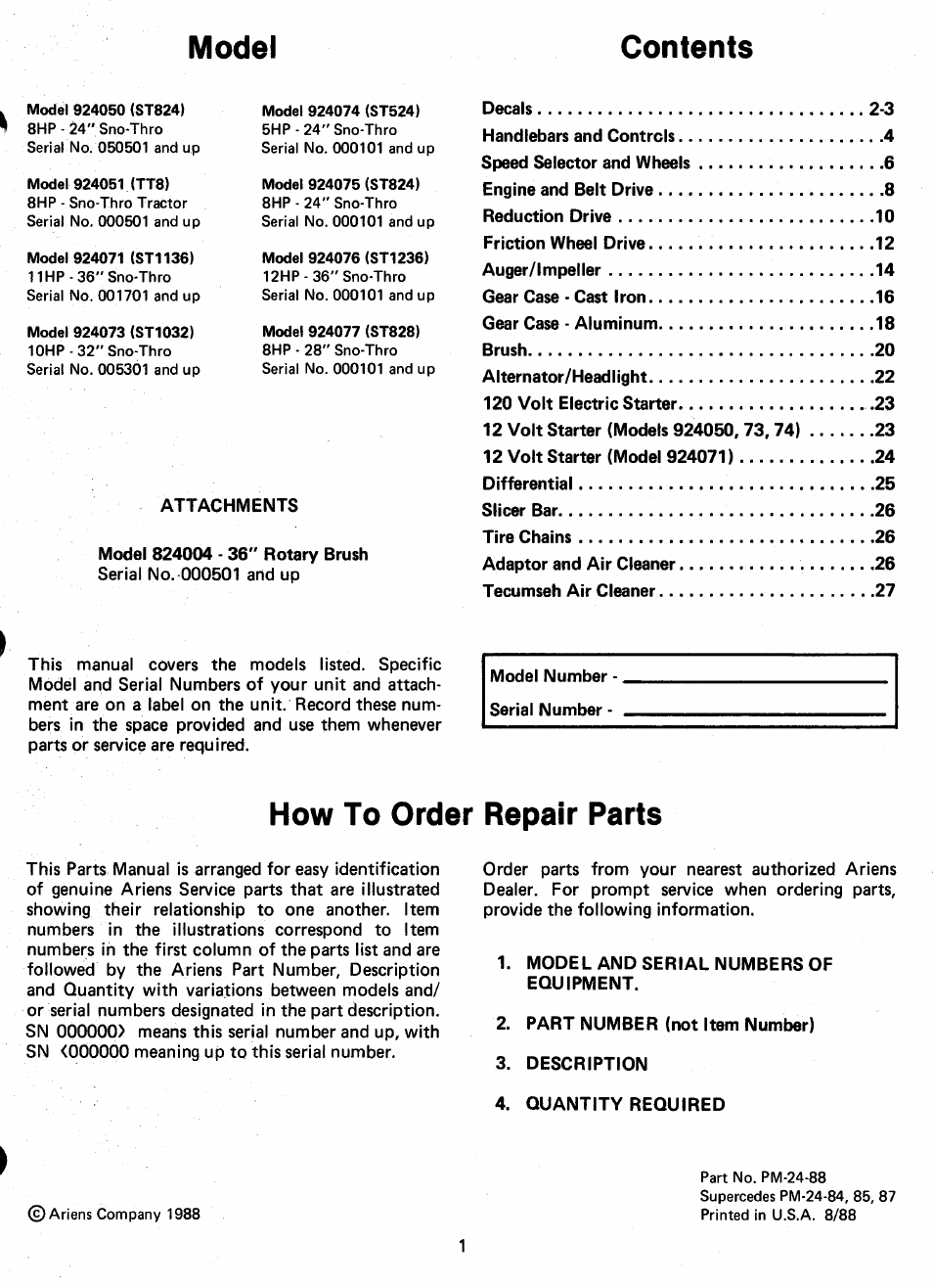 Ariens SNO-THRO 924 User Manual | Page 3 / 29