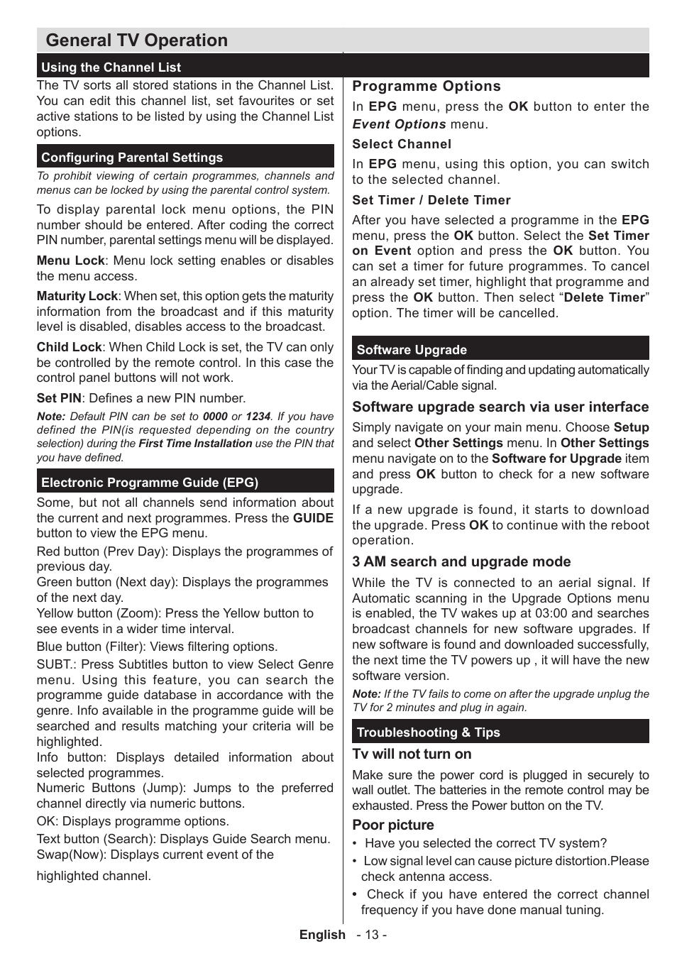 General tv operation | Panasonic TX50A300E User Manual | Page 14 / 72