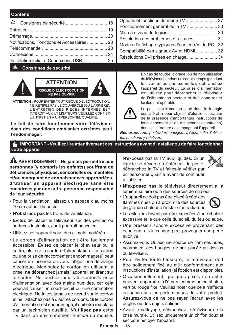 Attention | Panasonic TX50A300E User Manual | Page 19 / 72