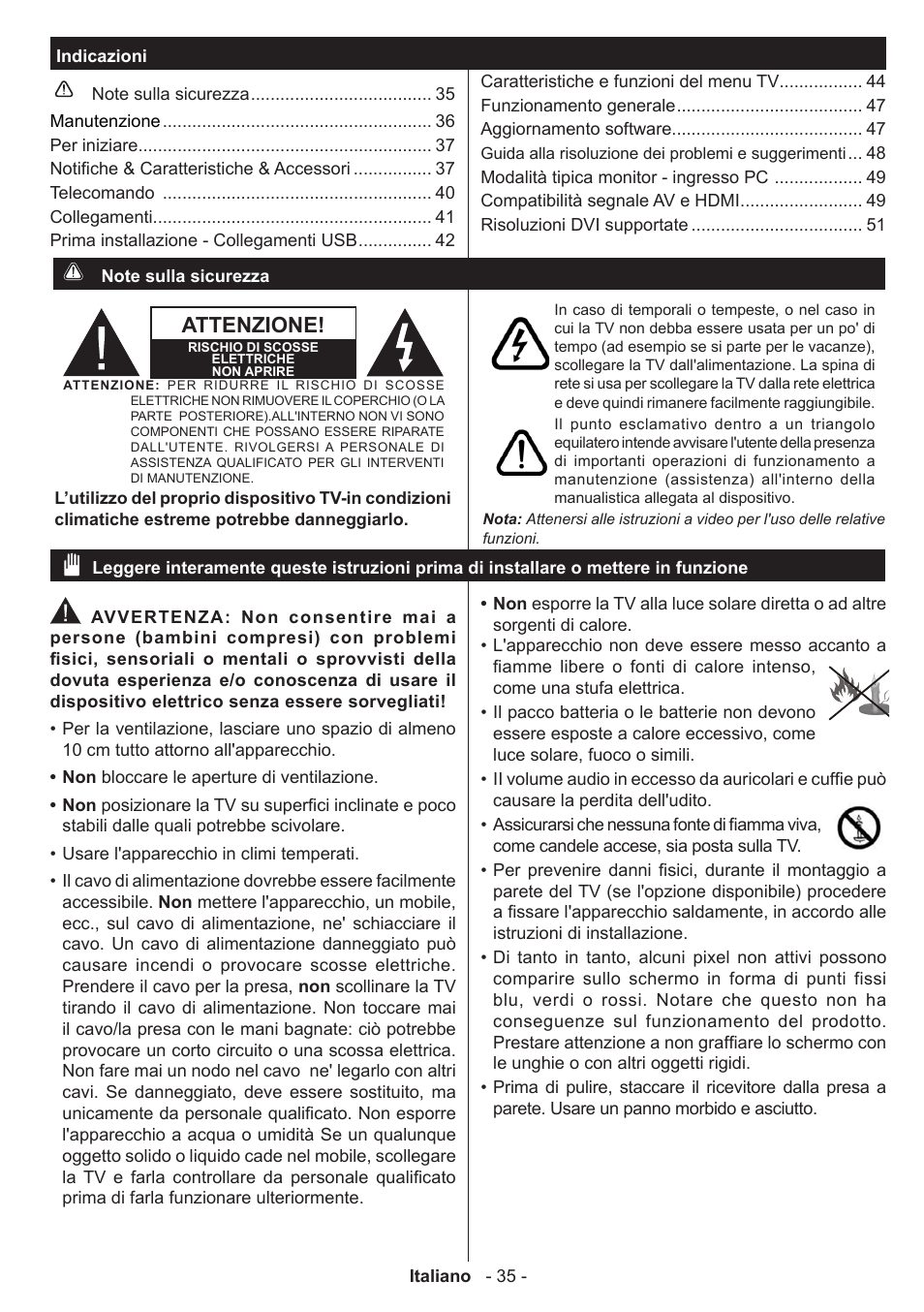 Attenzione | Panasonic TX50A300E User Manual | Page 36 / 72