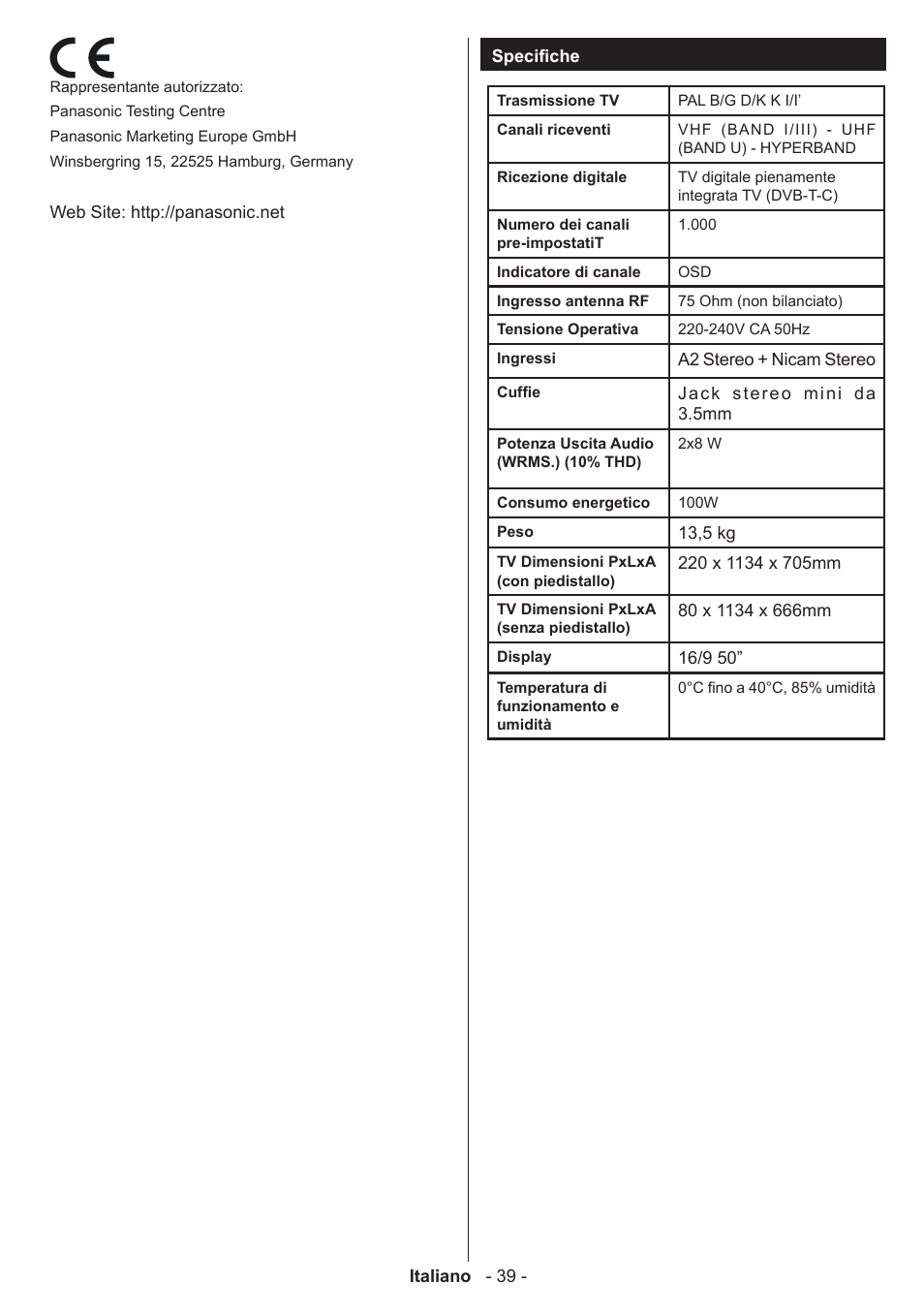 Panasonic TX50A300E User Manual | Page 40 / 72