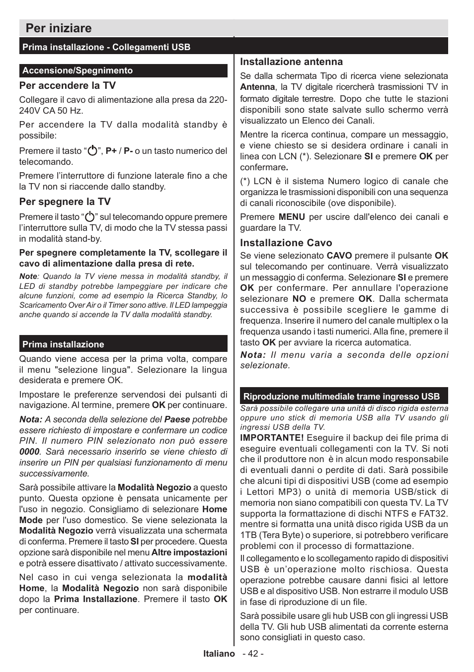 Per iniziare | Panasonic TX50A300E User Manual | Page 43 / 72