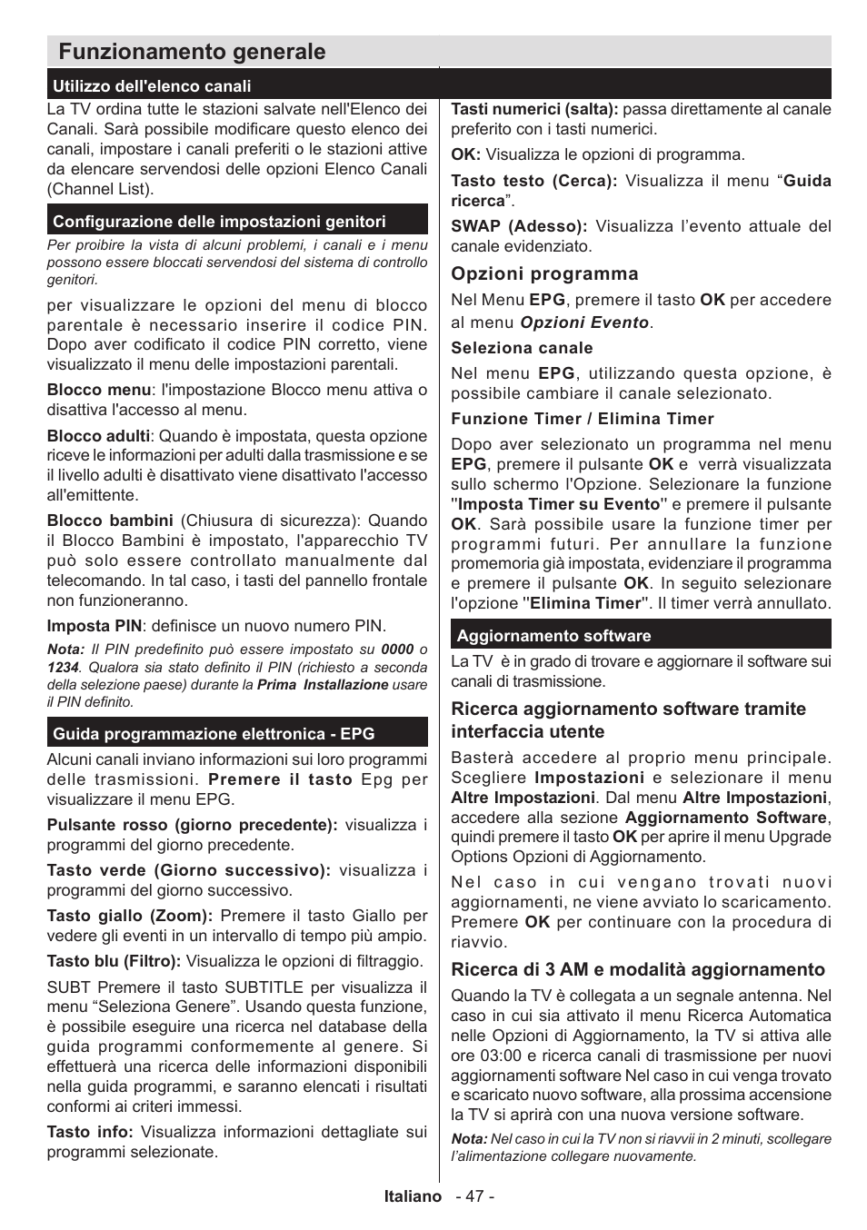 Funzionamento generale | Panasonic TX50A300E User Manual | Page 48 / 72