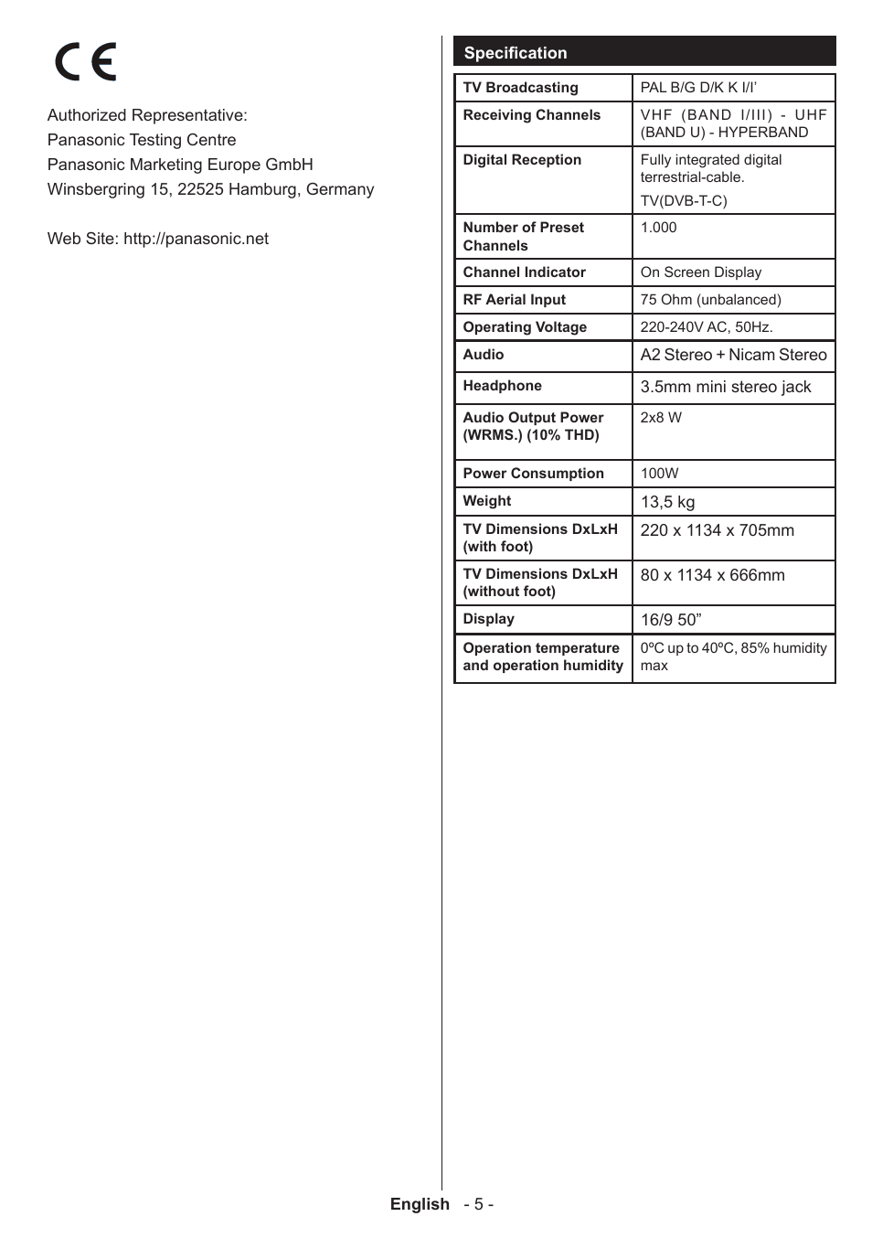 Panasonic TX50A300E User Manual | Page 6 / 72