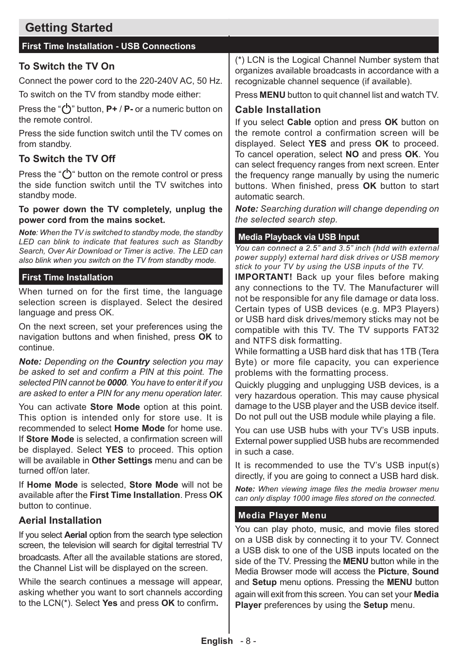 Getting started | Panasonic TX50A300E User Manual | Page 9 / 72