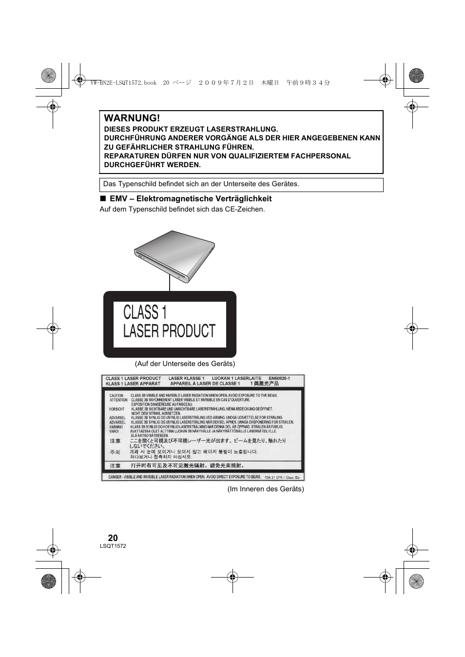 Warnung | Panasonic VWBN2 User Manual | Page 20 / 104