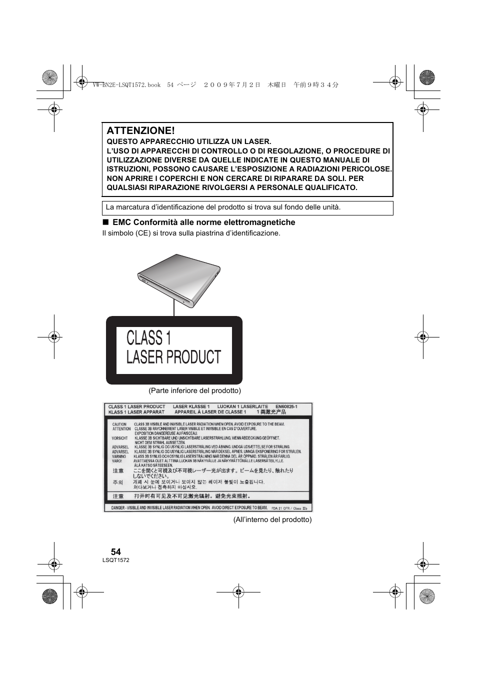 Attenzione | Panasonic VWBN2 User Manual | Page 54 / 104