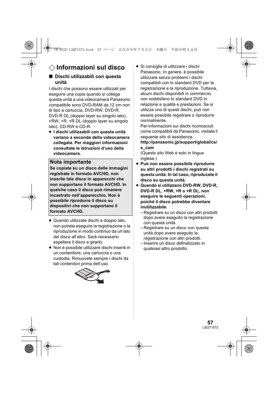 Informazioni sul disco | Panasonic VWBN2 User Manual | Page 57 / 104