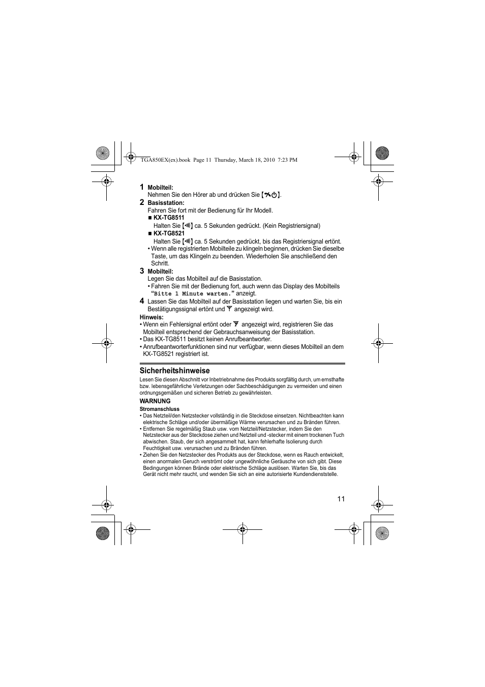 Panasonic KXTGA850EX User Manual | Page 11 / 72