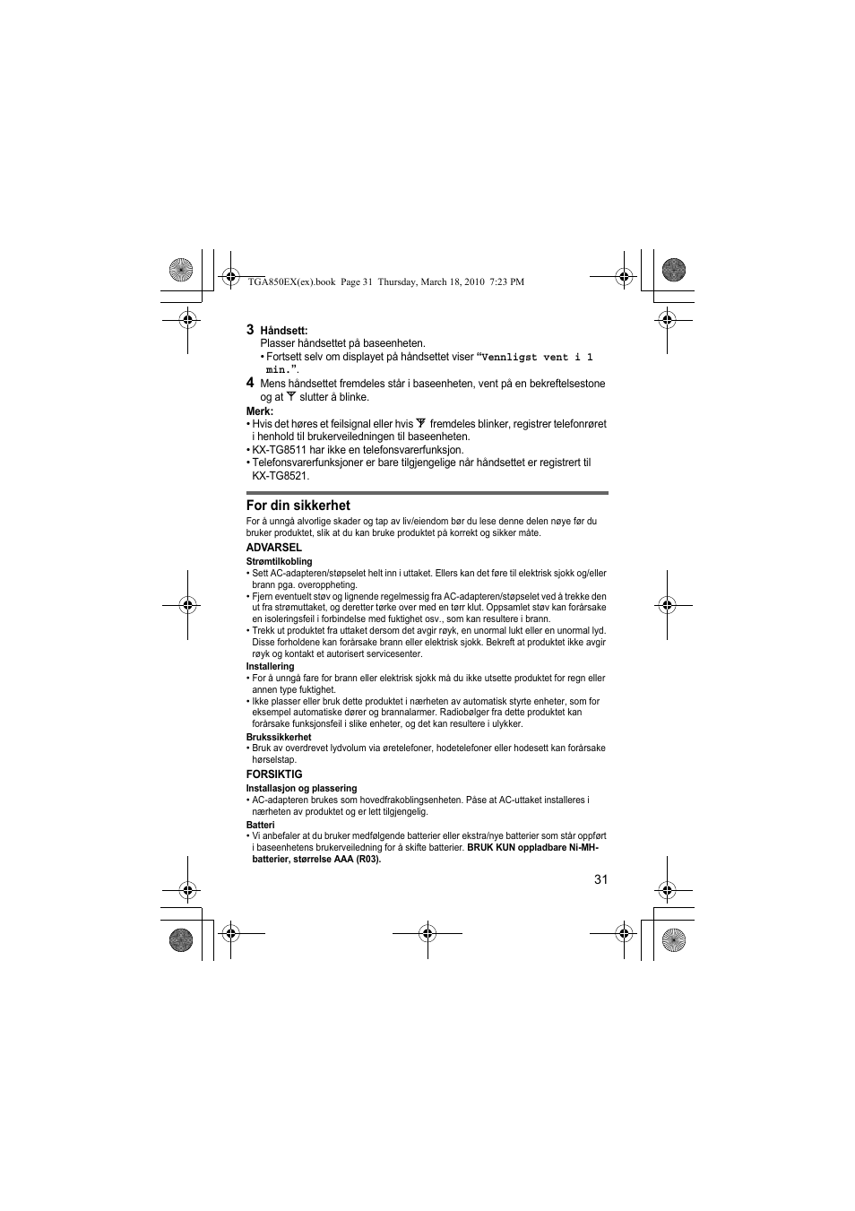 Panasonic KXTGA850EX User Manual | Page 31 / 72