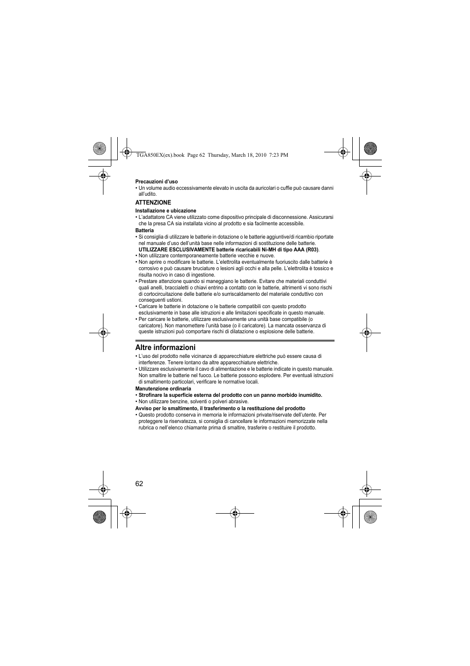 Altre informazioni | Panasonic KXTGA850EX User Manual | Page 62 / 72