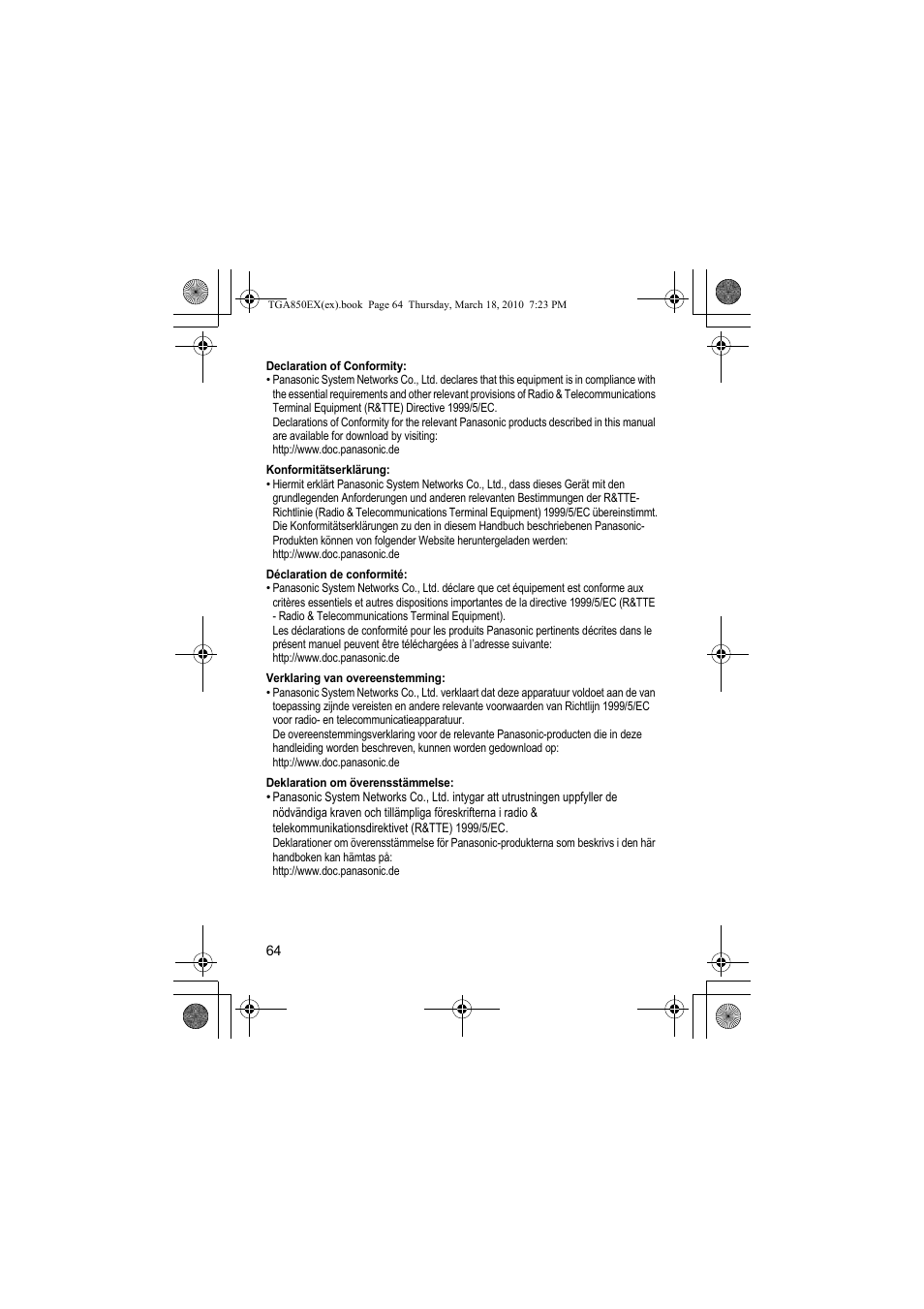 Panasonic KXTGA850EX User Manual | Page 64 / 72