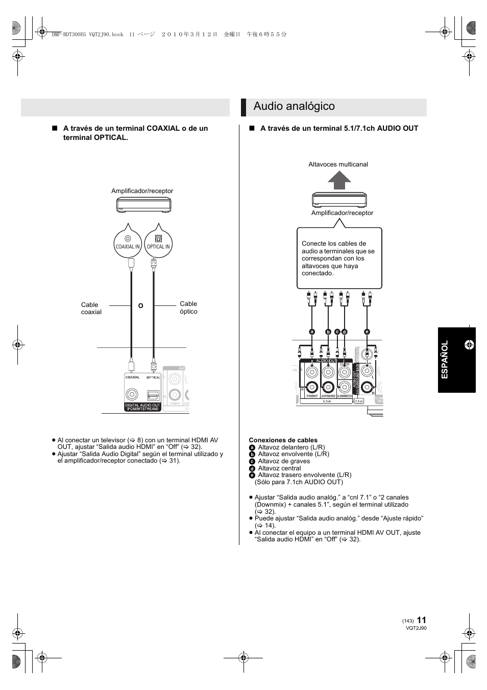 Audio analógico | Panasonic DMPBDT300EG User Manual | Page 143 / 288