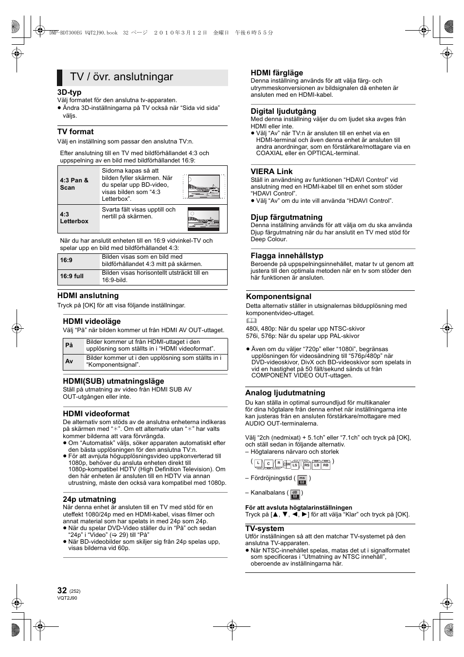 Tv / övr. anslutningar | Panasonic DMPBDT300EG User Manual | Page 252 / 288