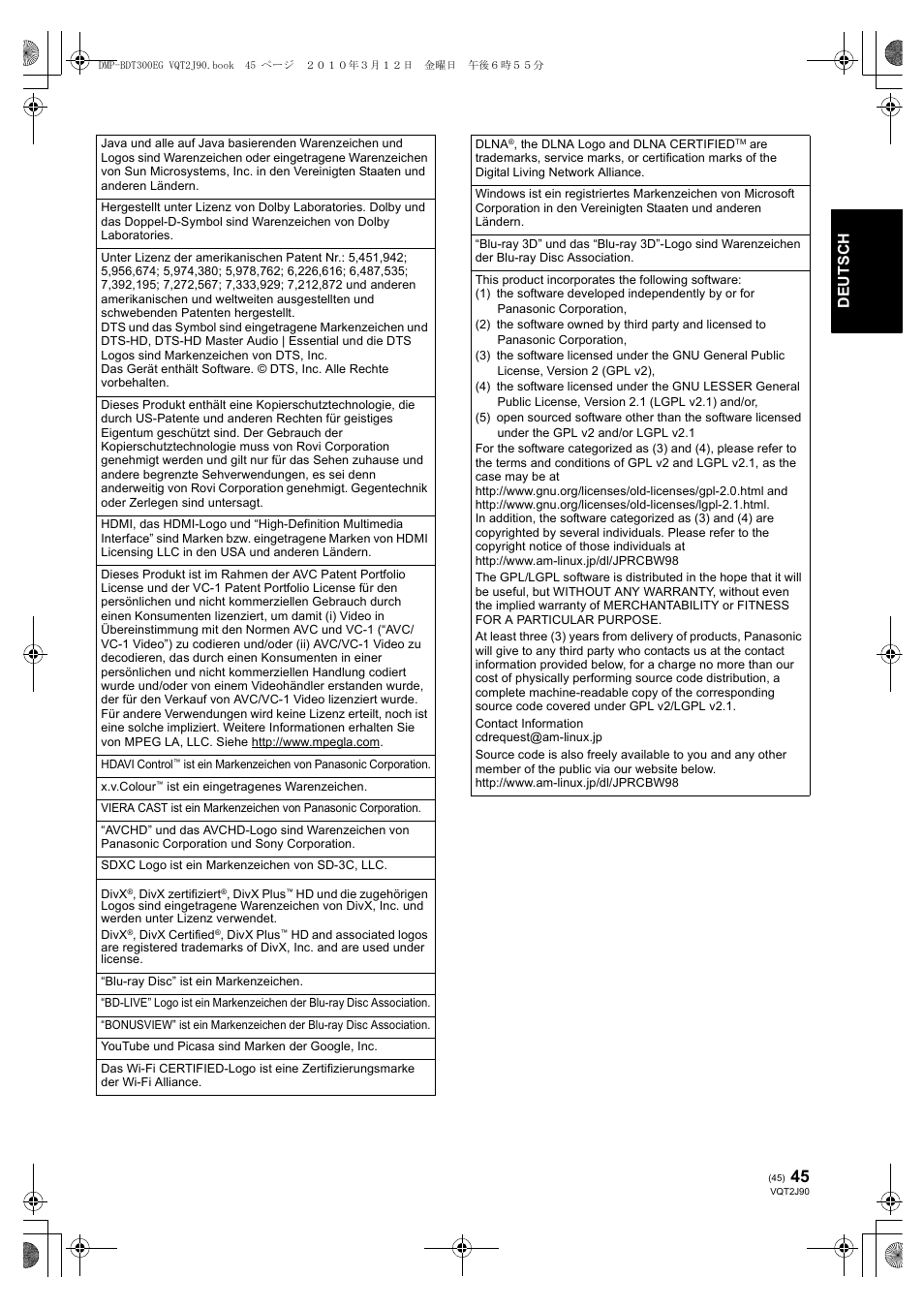 Panasonic DMPBDT300EG User Manual | Page 45 / 288