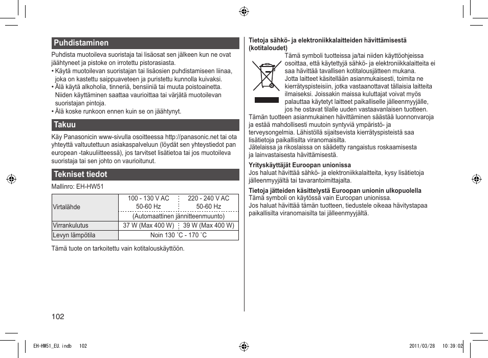 Panasonic EHHW51 User Manual | Page 102 / 162