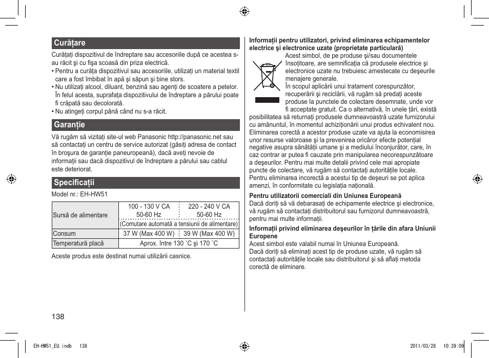 Panasonic EHHW51 User Manual | Page 138 / 162