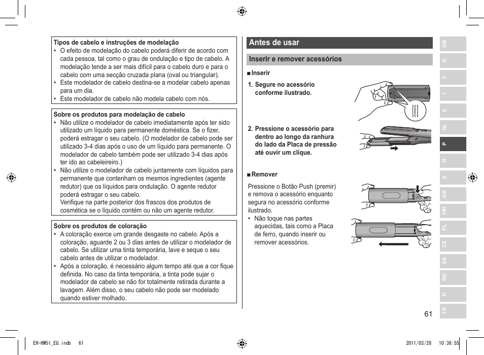 Antesdeusar | Panasonic EHHW51 User Manual | Page 61 / 162