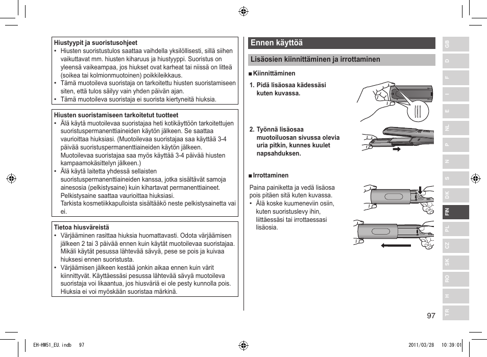 Ennen käyttöä | Panasonic EHHW51 User Manual | Page 97 / 162