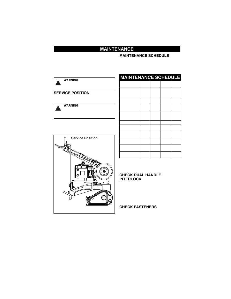 Maintenance, Maintenance schedule | Ariens sno-tek 920401 User Manual | Page 17 / 34