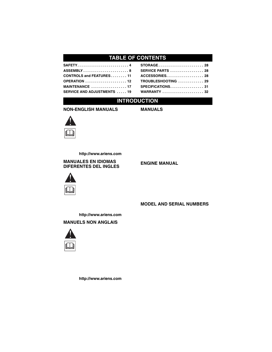 Ariens sno-tek 920401 User Manual | Page 2 / 34