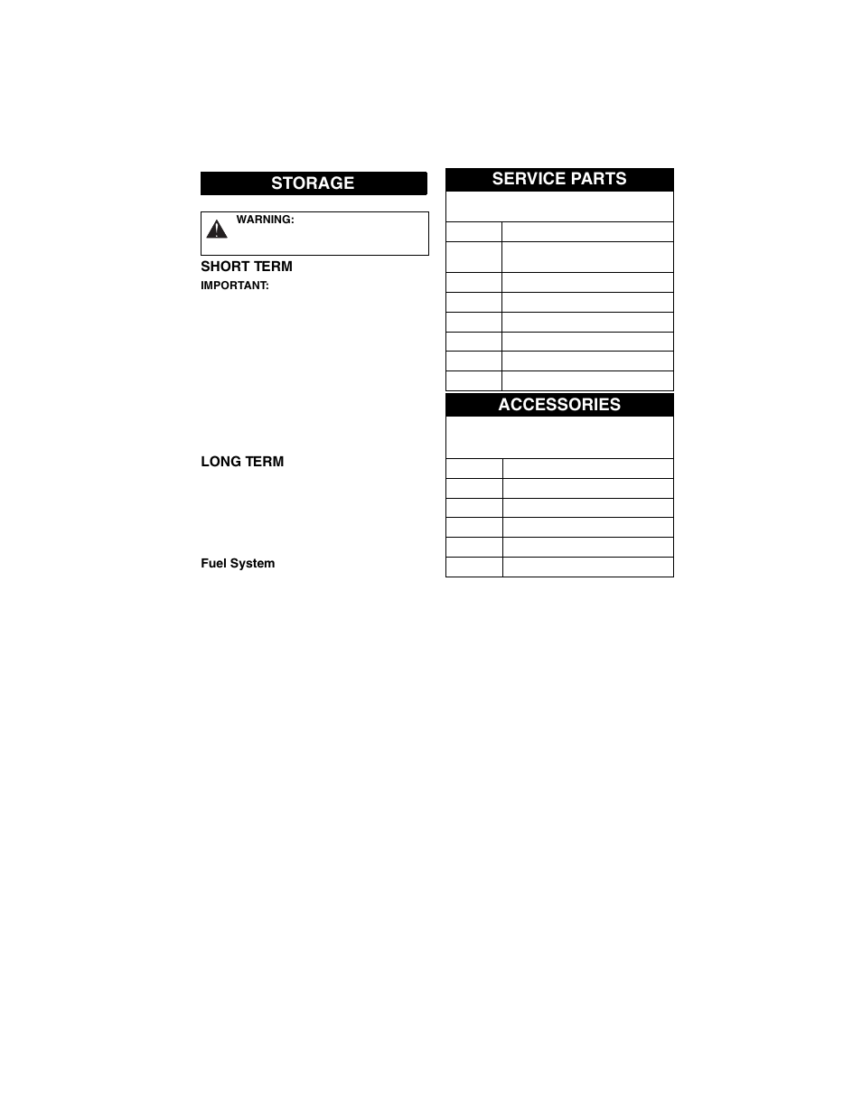 Storage, Service parts, Accessories | Ariens sno-tek 920401 User Manual | Page 28 / 34