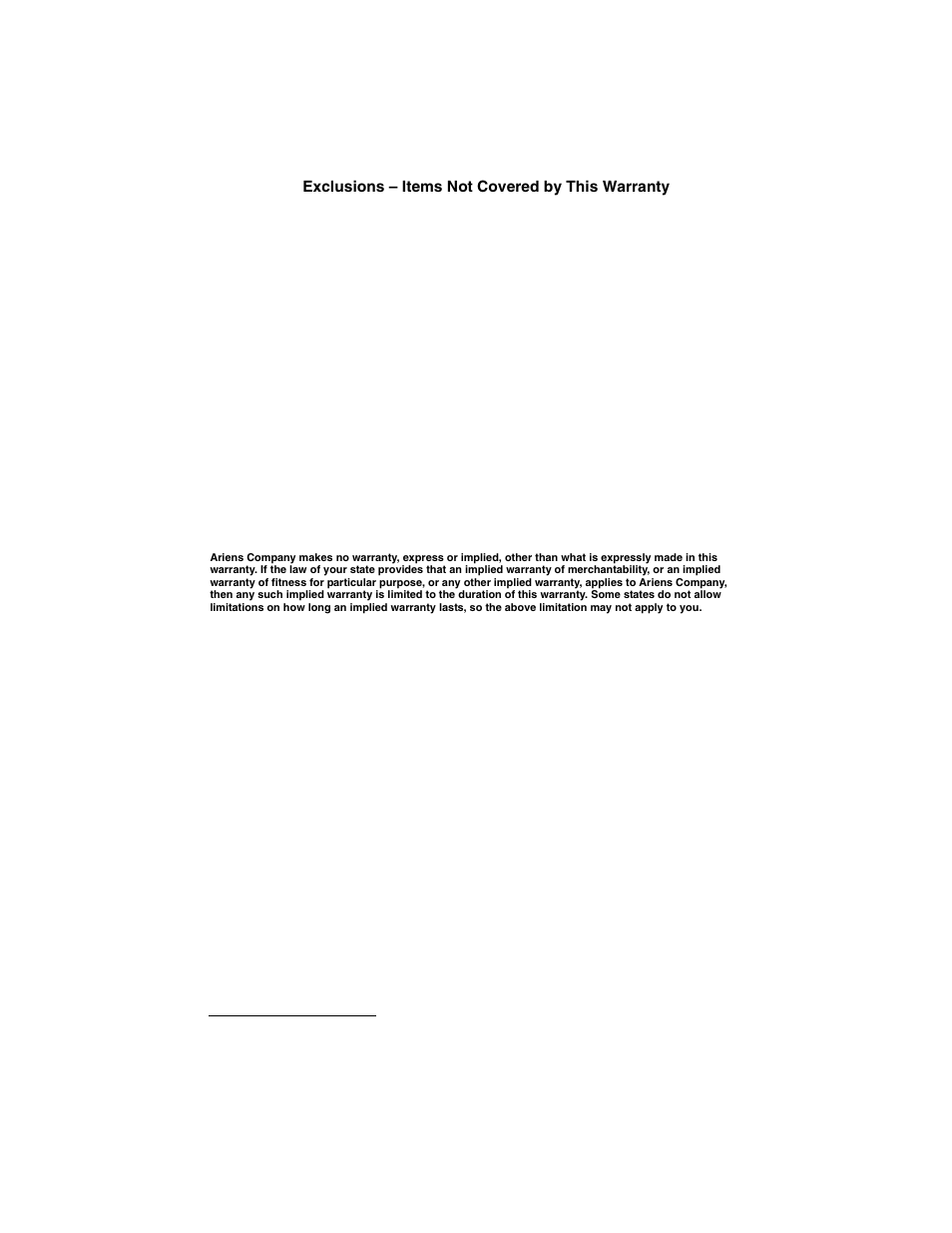 Exclusions – items not covered by this warranty | Ariens sno-tek 920401 User Manual | Page 33 / 34