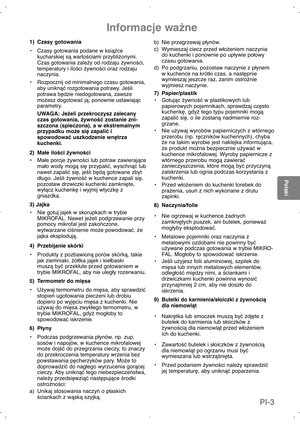 Informacje ważne, Pl-3 | Panasonic NNSD279SEPG User Manual | Page 103 / 213