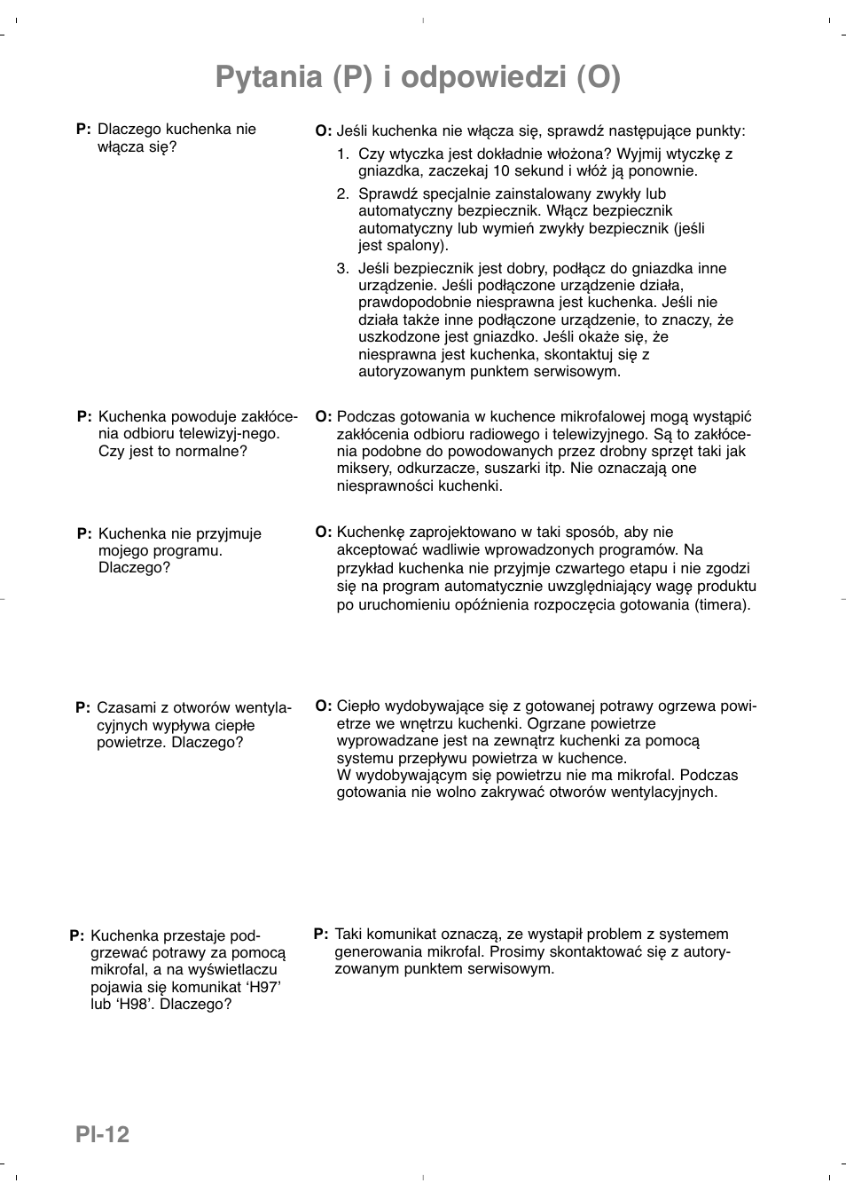 Pytania (p) i odpowiedzi (o), Pl-12 | Panasonic NNSD279SEPG User Manual | Page 112 / 213