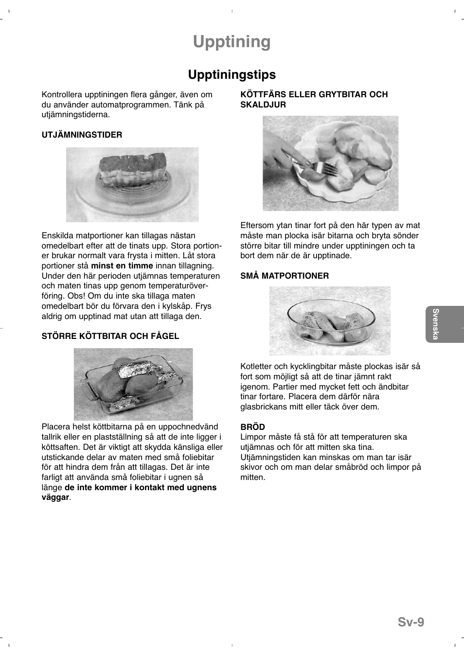 Upptining, Sv-9, Upptiningstips | Panasonic NNSD279SEPG User Manual | Page 123 / 213