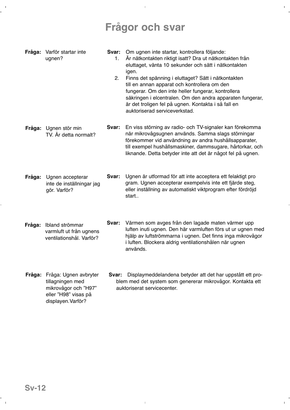Frågor och svar, Sv-12 | Panasonic NNSD279SEPG User Manual | Page 126 / 213